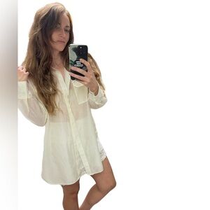 Bailey 44 White Button-Up Shirt long tunic women’s Sz m semi sheer
